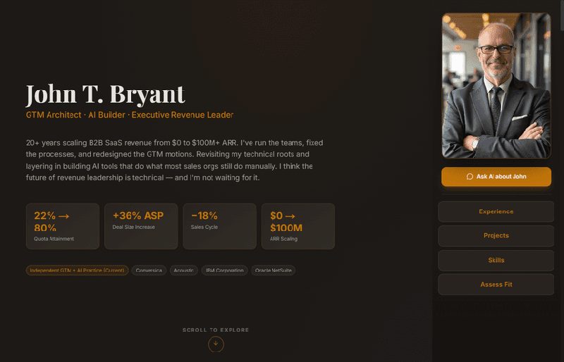 Screenshot of AI-powered personal portfolio sites with embedded chat agents and job-fit analyzers